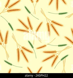 Illustrazione realistica di piante di seme, agricoltura biologica farming.Seamless modello di spikelets maturo di grano con grani, spighe e gambi. Illustrazione Vettoriale