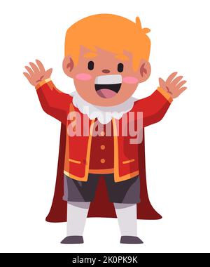 I bambini indossano il monarca reale europeo rosso come costume da re aristocratico Illustrazione Vettoriale