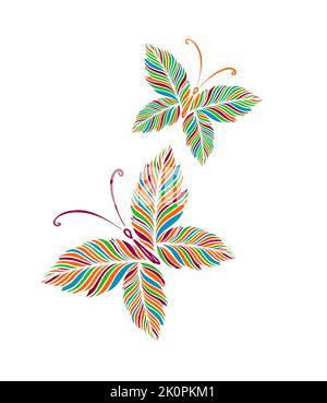 Farfalla dalle foglie. Logo delle farfalle autunnali. Illustrazione vettoriale Illustrazione Vettoriale