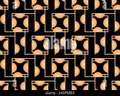 Motivo Art deco senza cuciture. Linea d'arte dorata su sfondo nero. Vintage Linear art. Progetta un modello per sfondi, striscioni e poster. Lo stile o Illustrazione Vettoriale