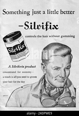 Silvikrin Silvifix maschio prodotto pubblicità Londra illustrato News, 1949 Foto Stock