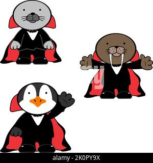 halloween dracula costume fumetto carino animali impostare l'illustrazione in formato vettoriale Illustrazione Vettoriale