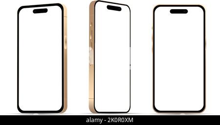 Modelli Gold smartphone 14, nuovo settore IT, mockup per il web design su sfondo bianco - illustrazione vettoriale Illustrazione Vettoriale
