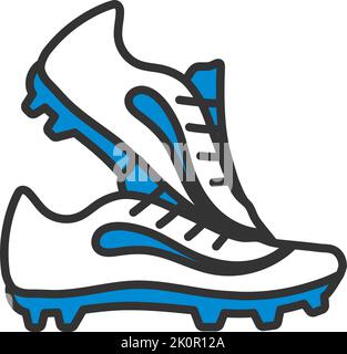 Icona delle scarpe da calcio. Contorno grassetto modificabile con disegno di riempimento a colori. Illustrazione vettoriale. Illustrazione Vettoriale