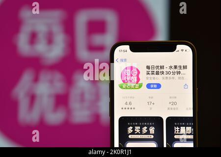 NANJING, CINA - 13 SETTEMBRE 2022 - Foto scattata il 13 settembre 2022 mostra l'APP MISSFRESH a Nanjing, nella provincia di Jiangsu, Cina. Secondo il rappresentante dei supporti Foto Stock