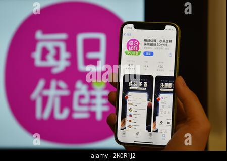 NANJING, CINA - 13 SETTEMBRE 2022 - Foto scattata il 13 settembre 2022 mostra l'APP MISSFRESH a Nanjing, nella provincia di Jiangsu, Cina. Secondo il rappresentante dei supporti Foto Stock