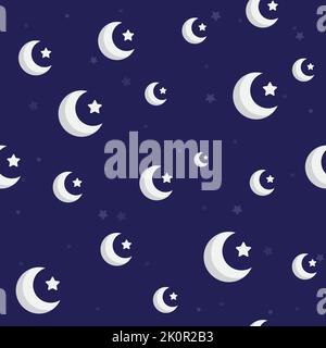 Un motivo senza cuciture della mezzaluna lunare e una stella su uno sfondo blu Illustrazione Vettoriale
