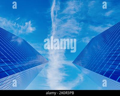 Panorama della moderna costruzione immobiliare finanziaria per le imprese. 3d rendering Foto Stock