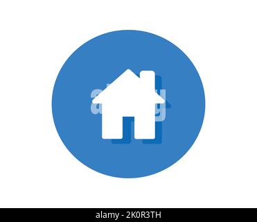 Icona di casa bianca in un cerchio blu, concetto di homepage su un sito web e affitto di proprietà immobiliare Illustrazione Vettoriale