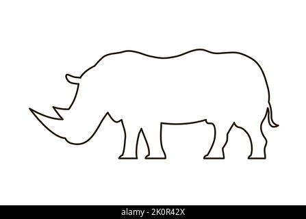 Rinoceronti animali africani. Linea nera. Grande mammifero erbivoro con corno. Fauna e safari. Modello di disegno per etichetta, segno, logo. VECTO Illustrazione Vettoriale