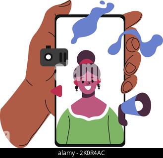 Tenere in mano lo smartphone, parlare con la chat video Illustrazione Vettoriale