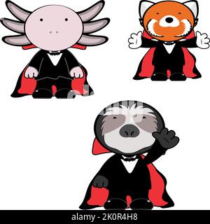 halloween dracula costume cartone animato carino kawaii animali set illustrazione in formato vettoriale Illustrazione Vettoriale