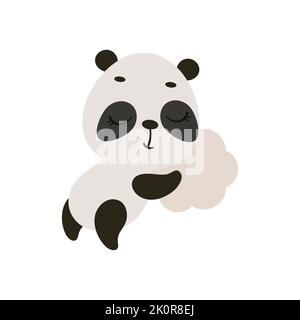 Simpatico panda che dorme sulla nuvola. Fumetto animale personaggio per bambini t-shirt, decorazione asilo, doccia bambino, biglietti d'auguri, inviti, casa in Illustrazione Vettoriale