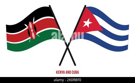 Bandiere del Kenya e di Cuba attraversate e ondeggianti stile piatto. Proporzione ufficiale. Colori corretti. Illustrazione Vettoriale