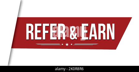 Fare riferimento e guadagnare nastro rosso o banner disegno su sfondo bianco, vettore illustrazione Illustrazione Vettoriale