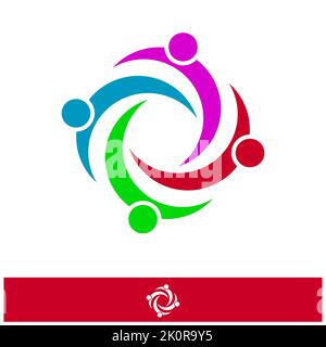 Logo umano, icona di mutuo soccorso, logotipo astratto di persone insieme. Simbolo di sostegno e speranza della gente. Concetto di progettazione vettoriale di partnership Foto Stock
