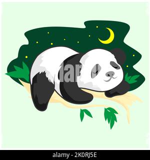 Un po' di panda in un cappello vuole dormire. Illustrazione per bambini. Foto Stock