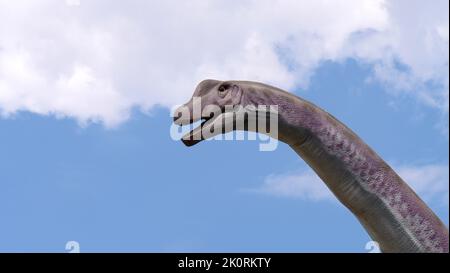 Gigantesco dinosauro erbivoro - Brachiosauro. Dino nella natura. Testa di dinosauro. Foto Stock