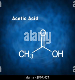 Acido acetico, formula chimica strutturale su sfondo blu Foto Stock