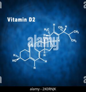 Vitamina D2, formula chimica strutturale su sfondo blu Foto Stock