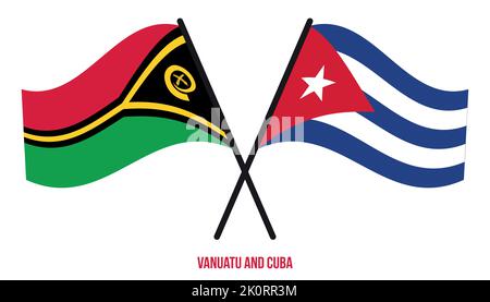 Vanuatu e Cuba Bandiere incrociate e ondeggianti in stile piatto. Proporzione ufficiale. Colori corretti. Illustrazione Vettoriale