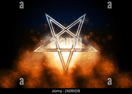 Simbolo pentagramma invertito, segno satanico, simbolo blu Foto Stock