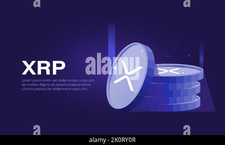 Banner di criptovaluta XRP su sfondo viola. Concetto di criptovaluta virtuale Illustrazione Vettoriale
