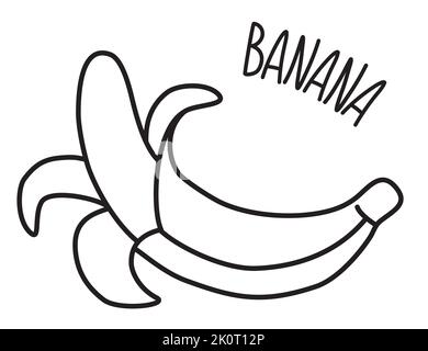 Disegno a banana dipinto a mano con pennello isolato su sfondo bianco. Illustrazione vettoriale Illustrazione Vettoriale