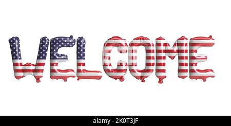 3D illustrazione di palloncini di benvenuto negli Stati Uniti bandiera isolata su sfondo bianco Foto Stock