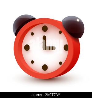 Orologio rotondo classico in metallo rosso isolato su sfondo bianco. Illustrazione vettoriale Illustrazione Vettoriale