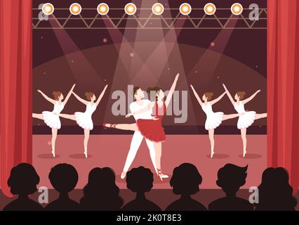 Ballet Template mano disegnata Cartoon Flat Illustrazione Coppia Ballerina Dancing indossando costumi Tutu su Stage Design Illustrazione Vettoriale