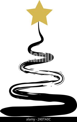 Albero di natale dipinto a mano con stella, dipinto a mano con pennello. Illustrazione vettoriale Illustrazione Vettoriale