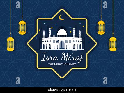 Happy Isra Miraj Nabi Muhammad SAW Template Hand Drawed Cartoon Flat Illustrazione adatta per biglietto di auguri, Poster e Banner Illustrazione Vettoriale