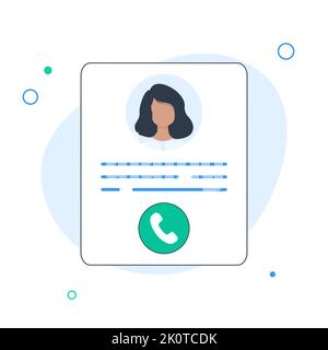 Dati personali, simbolo dei dati dell'utente o della scheda del profilo con icona di chiamata. Disegno piatto, illustrazione del materiale vettoriale Illustrazione Vettoriale