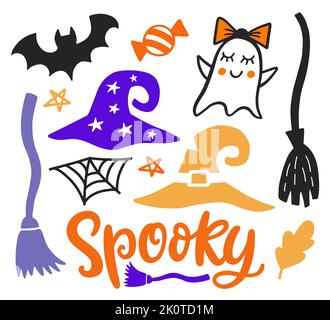 Set di forme di doodle disegnate a mano di Halloween Cartoon Illustrazione Vettoriale