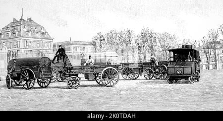 Unità di trazione a vapore Scotte; traino di un treno di carri militari francesi 1900 Foto Stock