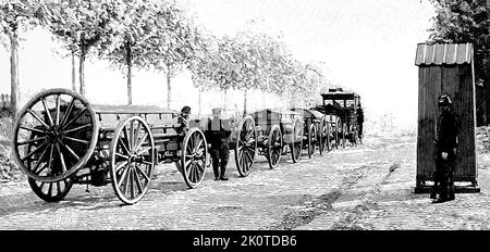 Unità di trazione a vapore Scotte; traino di un treno di carri militari francesi 1900 Foto Stock