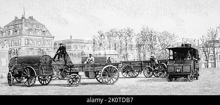 Unità di trazione a vapore Scotte; traino di un treno di carri militari francesi 1900 Foto Stock