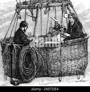 James Glaisher (1809 – 1903) meteorologo inglese, aeronauta e astronomo che fanno osservazioni in un palloncino 1874 Foto Stock