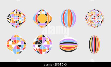 Set di sfumature astratte Y2K forme brutalistiche. Geometrico astratto vettoriale. Illustrazione Vettoriale