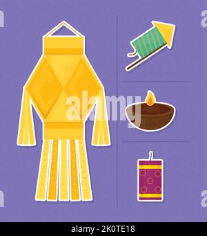 set di icone diwali Illustrazione Vettoriale