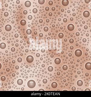 Motivo senza cuciture in cacao con texture in milkshake vista dall'alto. Sfondo vettoriale astratto con bolle. Superficie di frullato al cioccolato e al latte. Latte o caffè Illustrazione Vettoriale