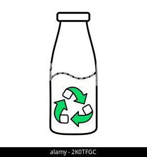 Riciclare il flacone di plastica verde. Isolamento del vettore di linea su sfondo bianco. Illustrazione vettoriale Illustrazione Vettoriale
