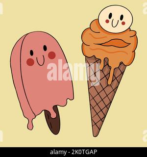 Halloween fantasma carino due gelato illustrazione Illustrazione Vettoriale