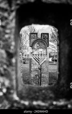 New Town Art, 'The Henge' una scultura in cemento a Pitteuchar, Glenrothes, Fife, Scozia. Foto Stock