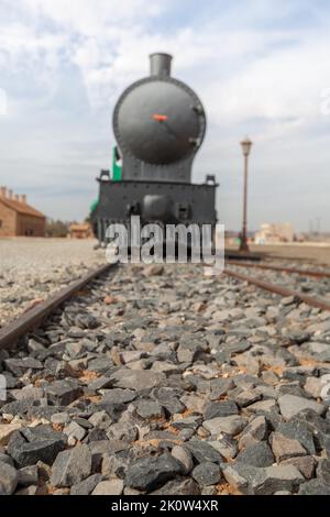 Al Ula, Arabia Saudita - restaurato treno ferroviario Hejaz costruito per l'Impero Ottomano Foto Stock