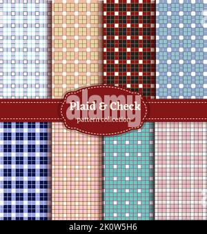 Plaid Check Tartan Pattern Set da 8 Illustrazione Vettoriale