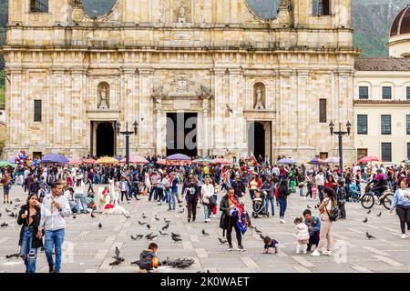 Bogota Colombia, la Candelaria Centro Historico centro storico centrale centro storico Plaza de Bolivar Catedral Primada de Colombia, Metropolitan Cath Foto Stock