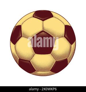 Illustrazione di Scratchboard con incisione palla da calcio con riempimento giallo Illustrazione Vettoriale