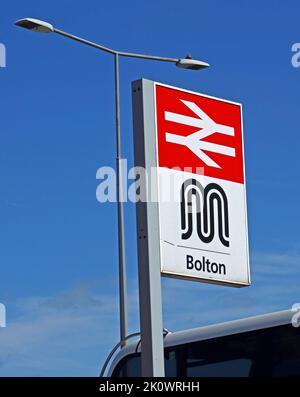 Interscambio Bolton, per collegamenti ferroviari e bus del centro città, TfGM Foto Stock